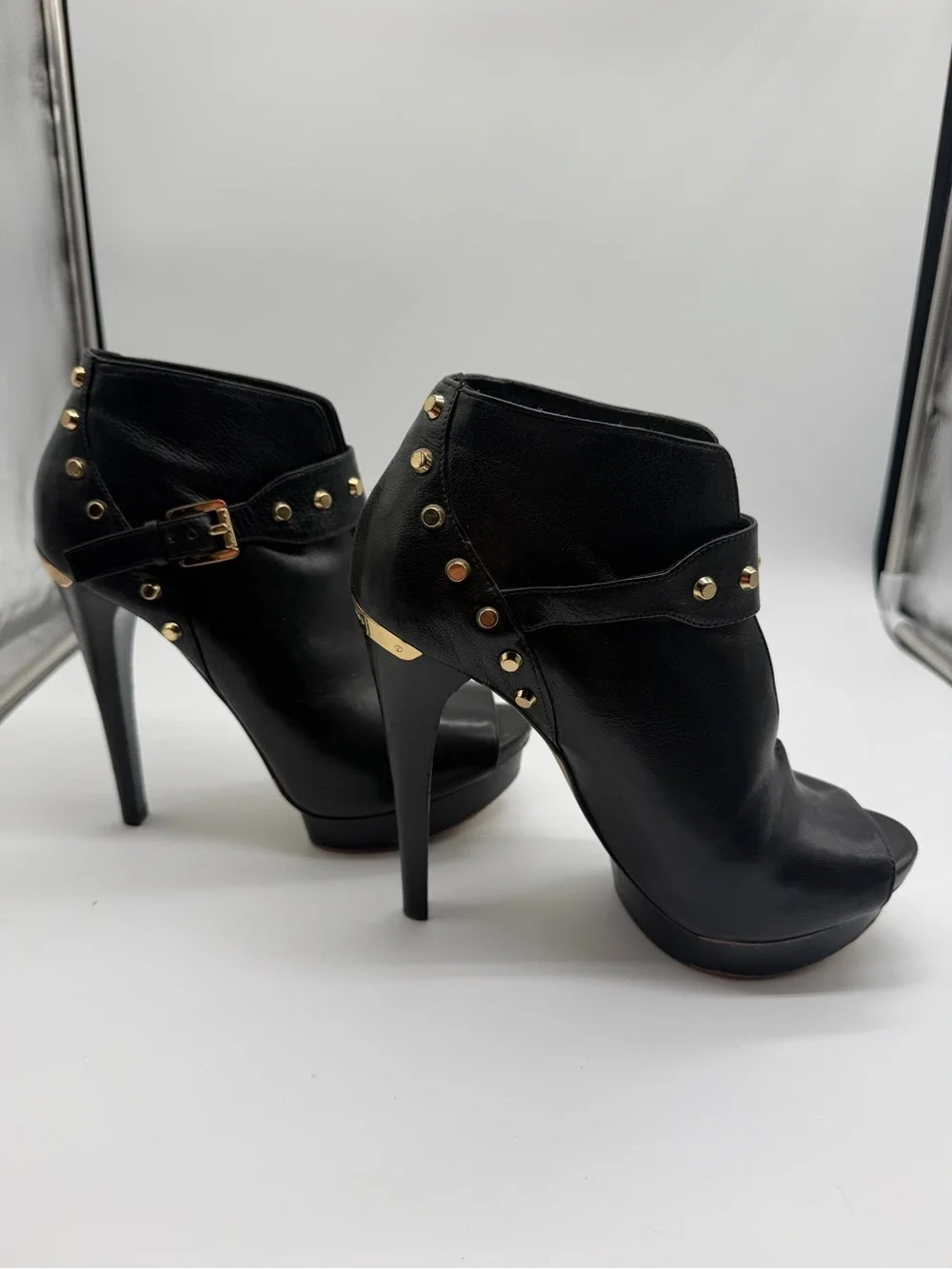 Michael Kors Black Peep-Toe Studded Platform Booties Sz 8